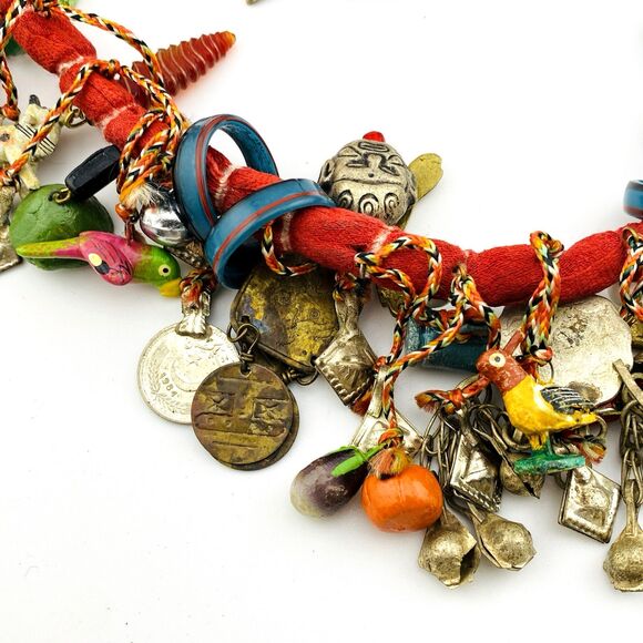 Handcrafted Charm Necklace Loaded with Worldwide Milagros Chachkas with Earrings - Picture 15 of 16